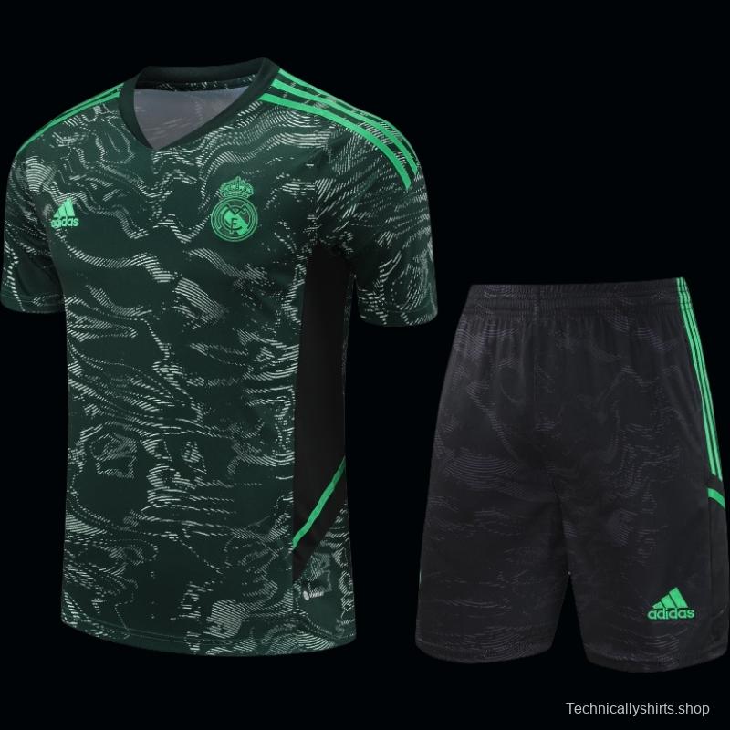 23-24 Real Madrid Black Green Pattern Short Sleeve+Shorts