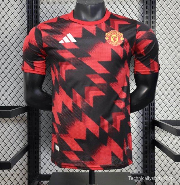 25/26 Player Version Manchester United Red Geometric Pattern Pre-Match Training Jersey