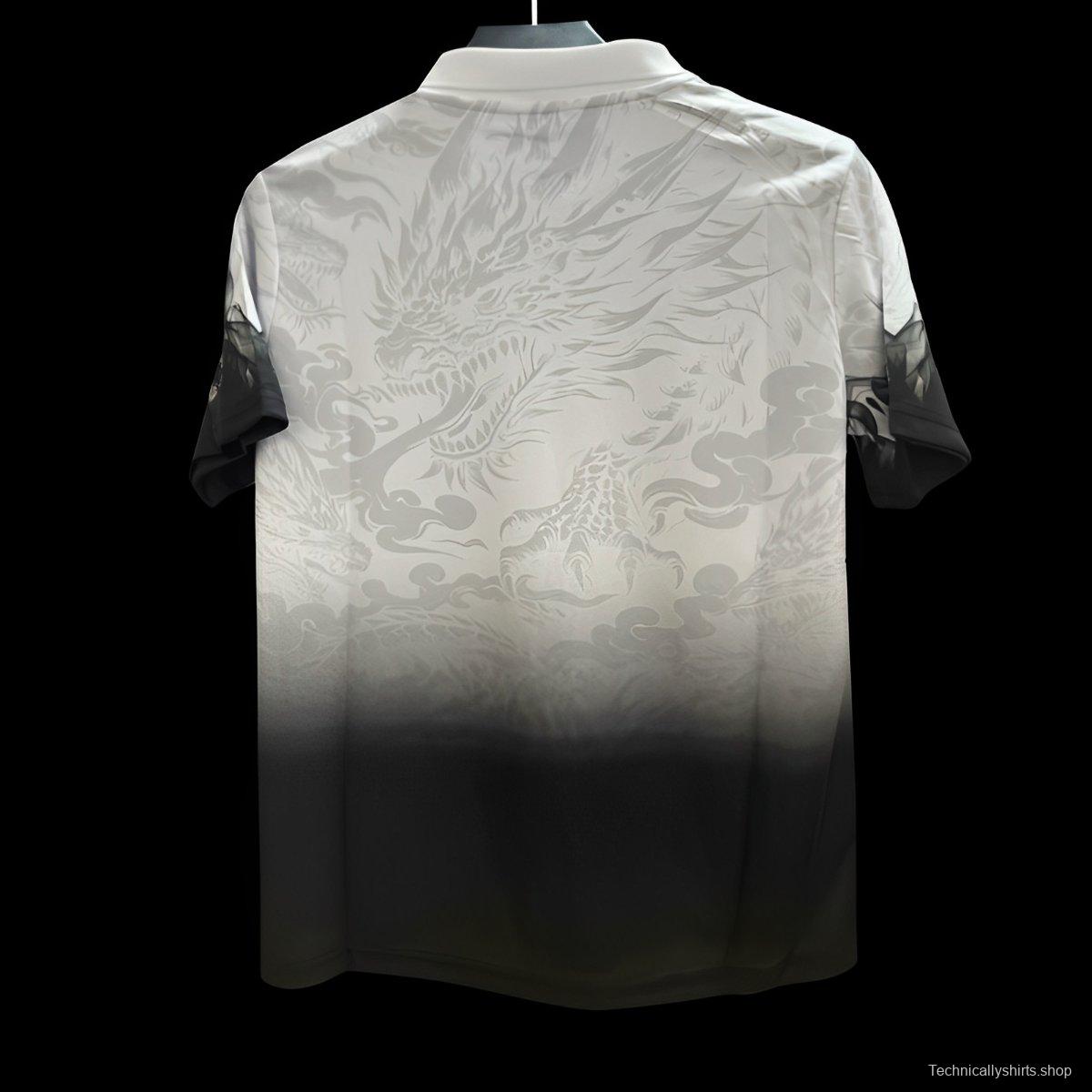 25/26 Real Madrid White with Black Dragon Fire Jersey