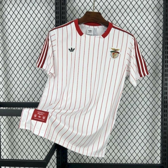 25/26 Benfica Adidas Original White with Red Pinstripes Jersey