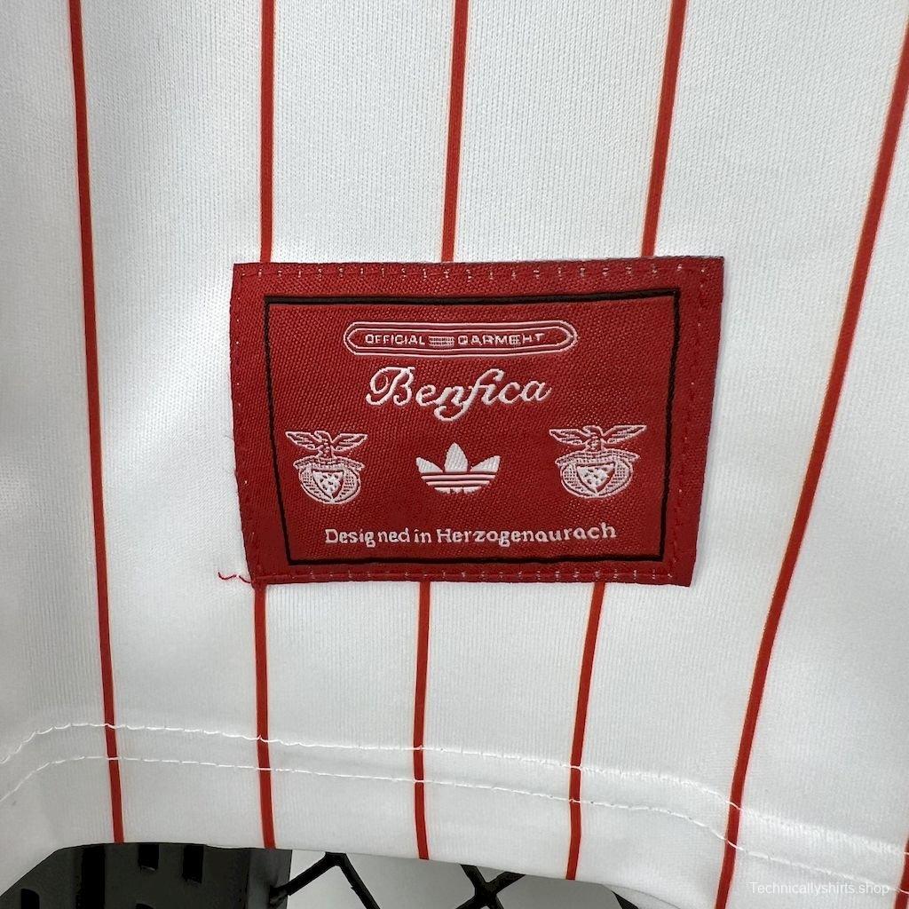 25/26 Benfica Adidas Original White with Red Pinstripes Jersey
