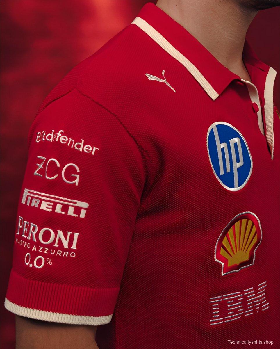 2025 F1 Scuderia Ferrari F1 Team Red with White Trim Polo Shirt