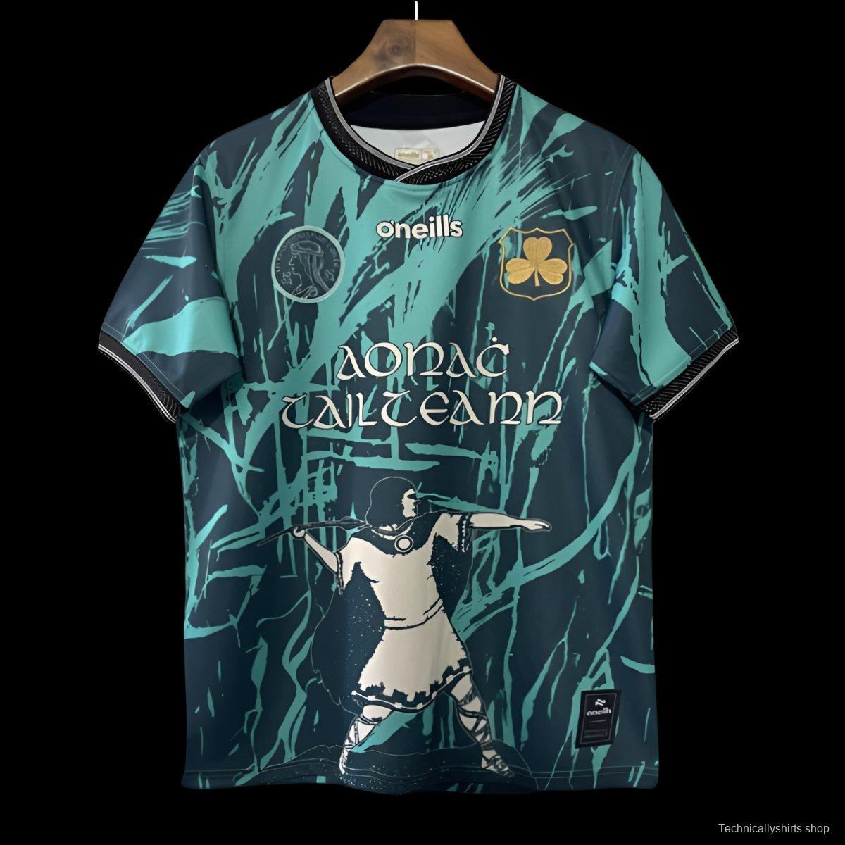 25/26 Tipperary GAA Teal with Warrior Silhouette and Abstract Brushstroke Pattern Jersey