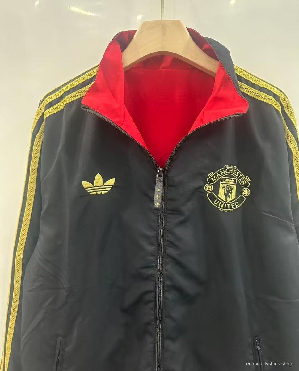 25/26 Manchester United Red/Black Reversible Full Zipper Windbreaker