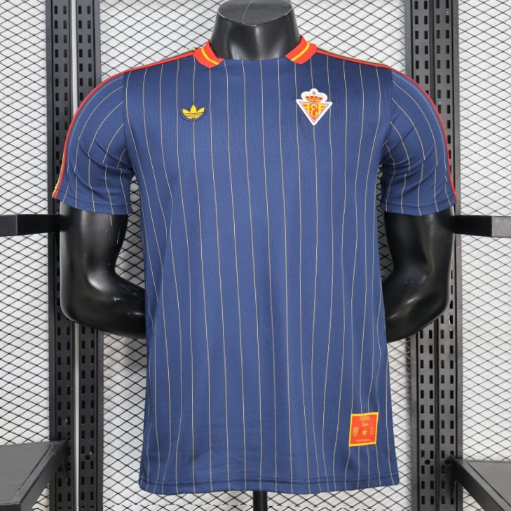 2026 Player Version Spain Navy Blue with Thin Yellow Pinstripes Jersey