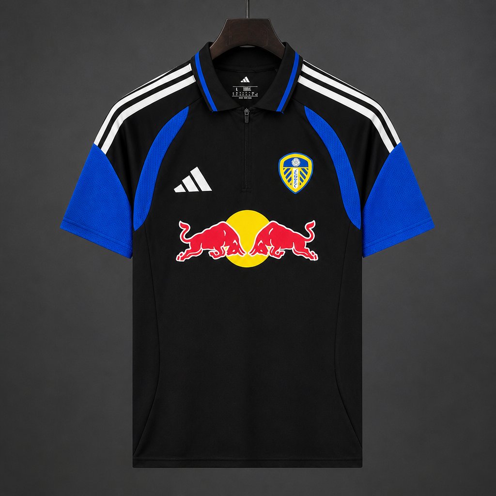 26/27 Leeds United Away Black Blue Red Bull Polo Jersey